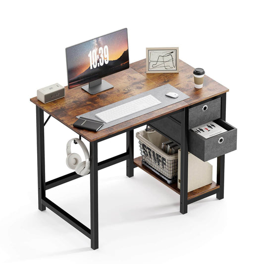 Modern Simple Style Home Office Writing Desk with 2-Tier Drawers Storage,Vintage Rustic,40IN