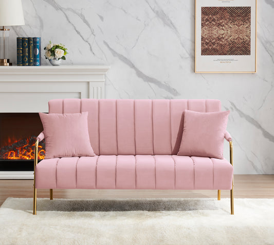 [New Design] Modern and comfortable pink Australian cashmere fabric sofa, comfortable loveseat with two throw pillows