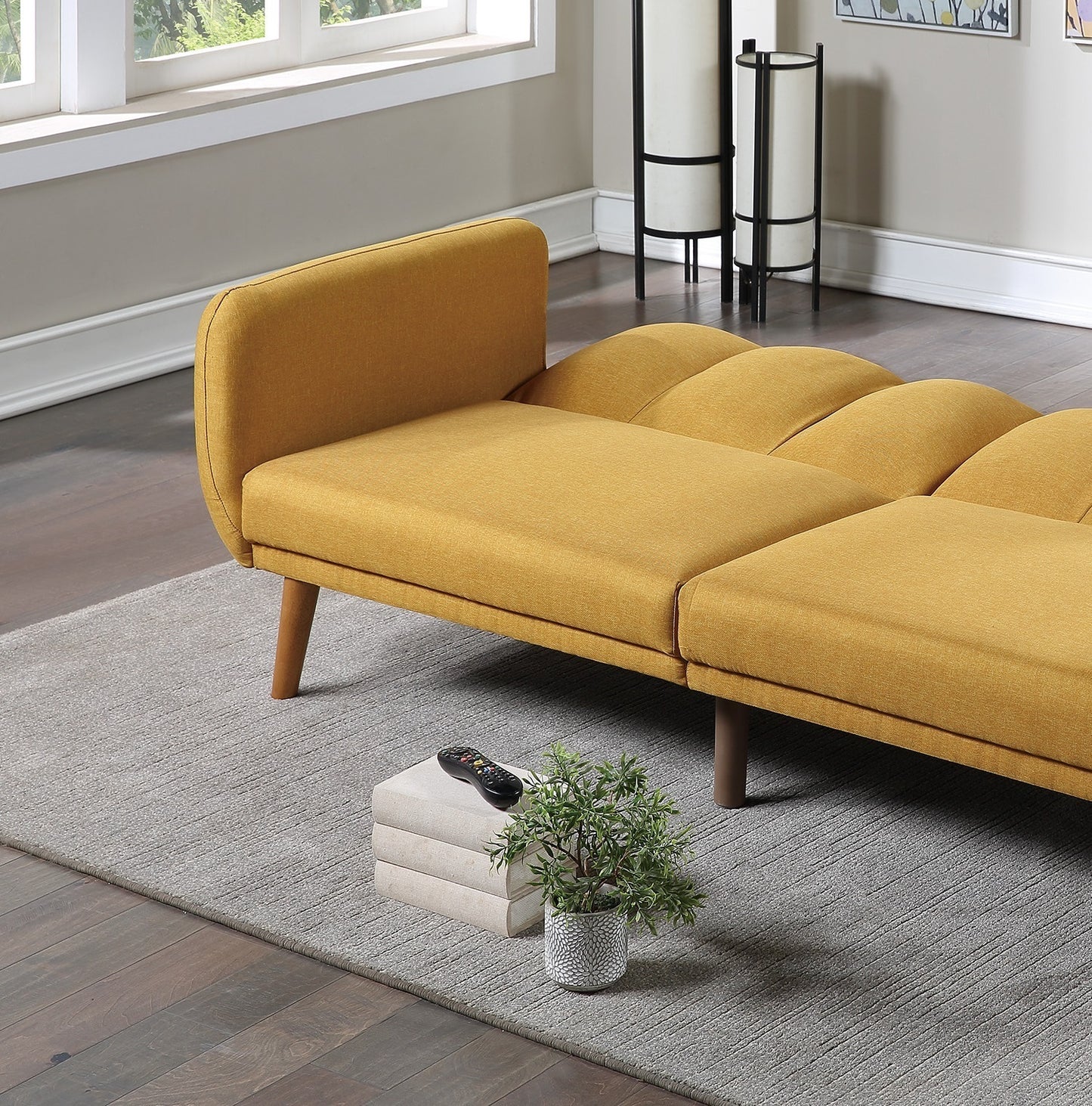 Elegant Modern Sofa Mustard Color Polyfiber 1pc Sofa Convertible Bed Wooden Legs Living Room Lounge Guest Furniture