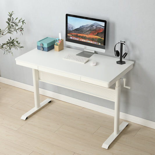 (White Tabletop) 48 x 24 InchesStanding Desk with Metal Drawer  , Adjustable Height  Stand up Desk, Sit Stand Home Office Desk, Ergonomic Workstation