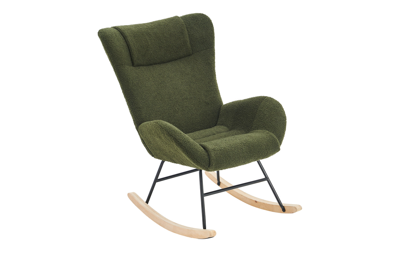 Rocking Chair Nursery, Solid Wood Legs Reading Chair with Teddy Fabric Upholstered , Nap Armchair for Living Rooms, Bedrooms, Offices, Best Gift,Green Teddy fabric