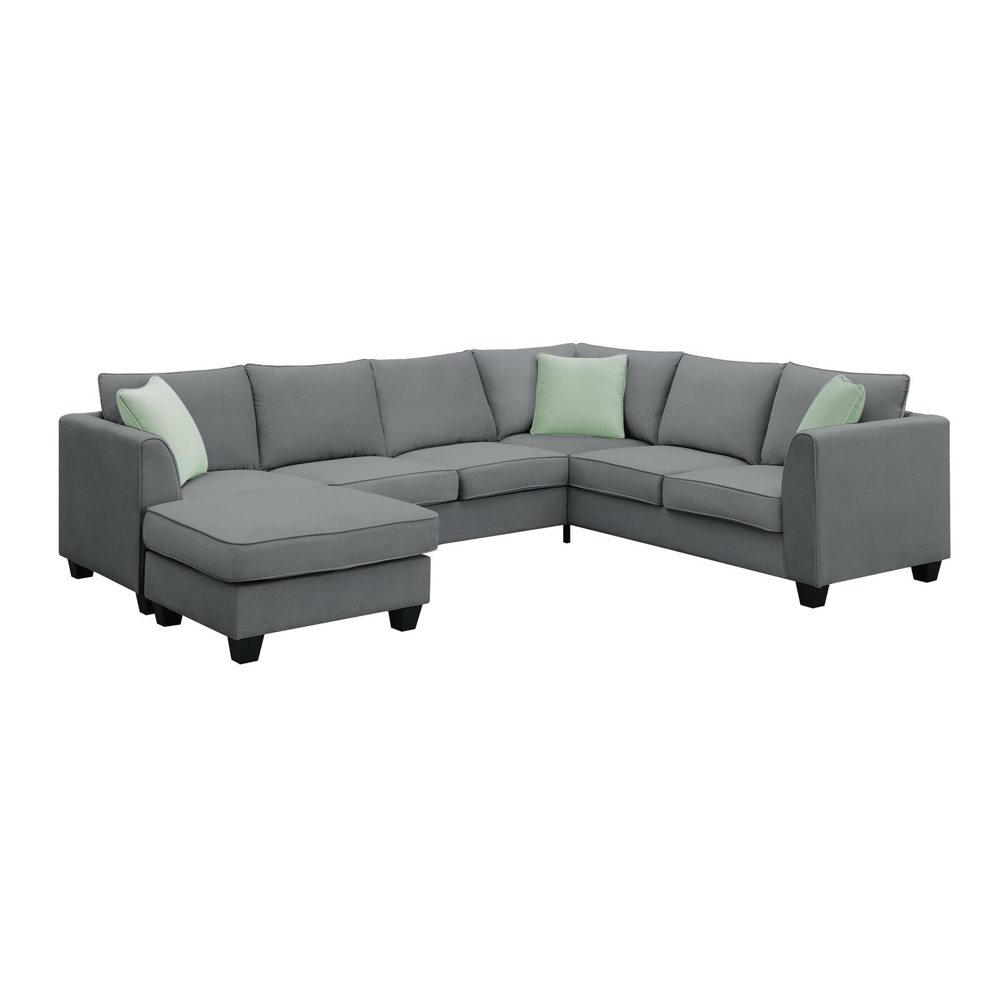 [VIDEO provided] 112*87" Sectional Sofa Couches Living Room Sets 7 Seats Modular Sectional Sofa with Ottoman L Shape Fabric Sofa Corner Couch Set with 3 Pillows, Grey