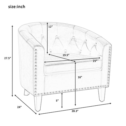 PU Leather Tufted Barrel ChairTub Chair for Living Room Bedroom Club Chairs