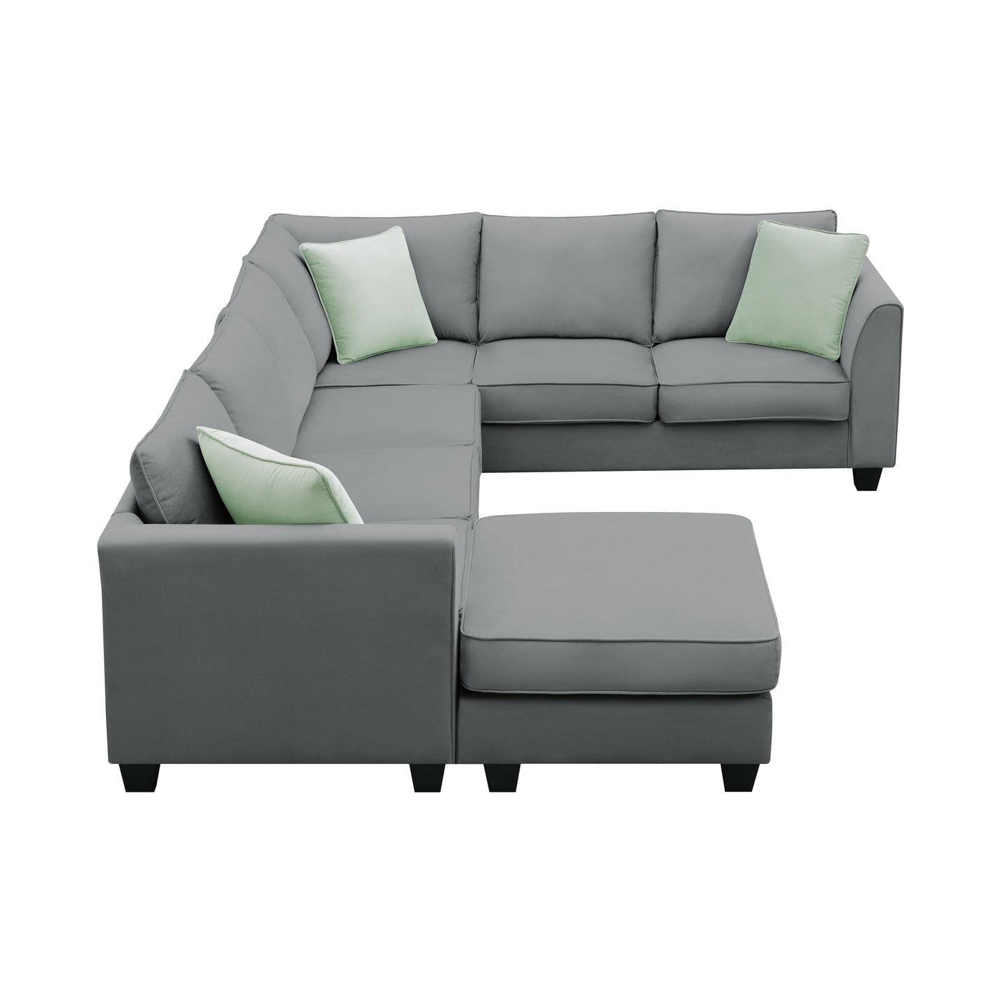 [VIDEO provided] 112*87" Sectional Sofa Couches Living Room Sets 7 Seats Modular Sectional Sofa with Ottoman L Shape Fabric Sofa Corner Couch Set with 3 Pillows, Grey