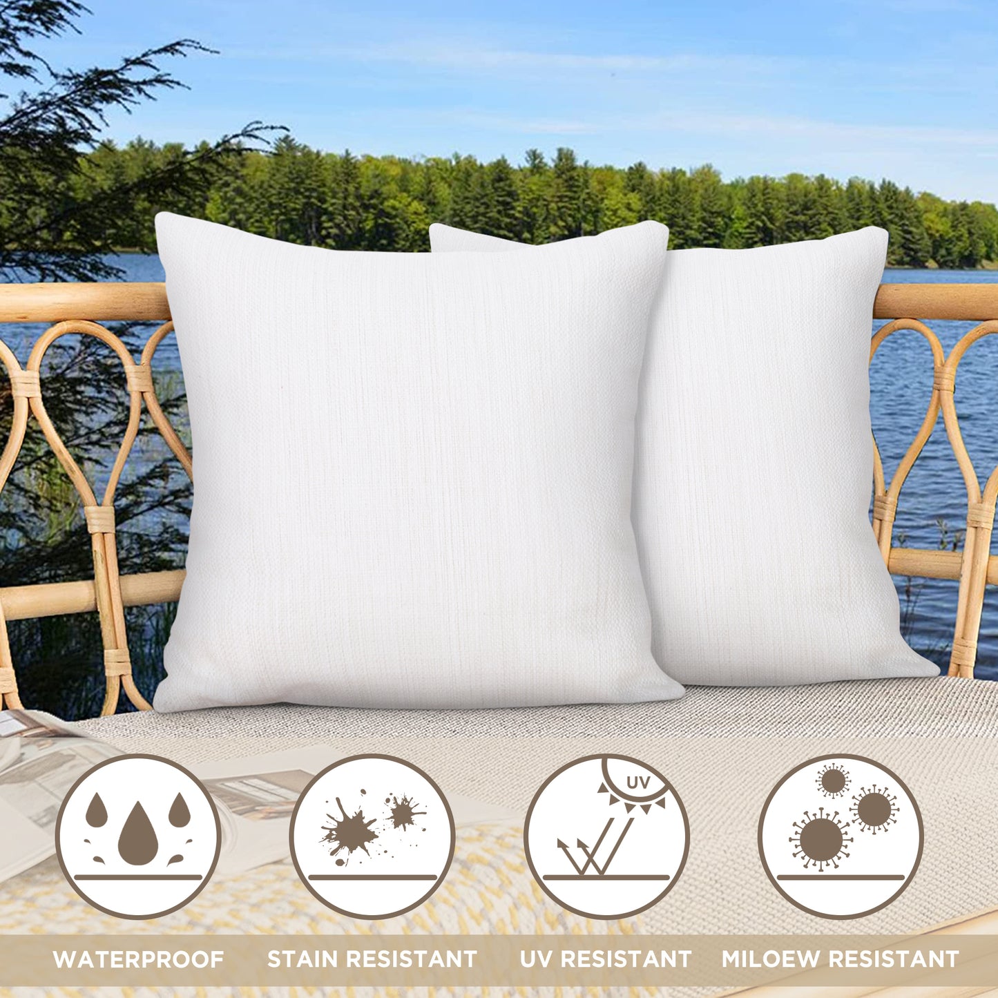 Pack Of 2 Outdoor Yarn Dyed Pillow, 18" x 18", White