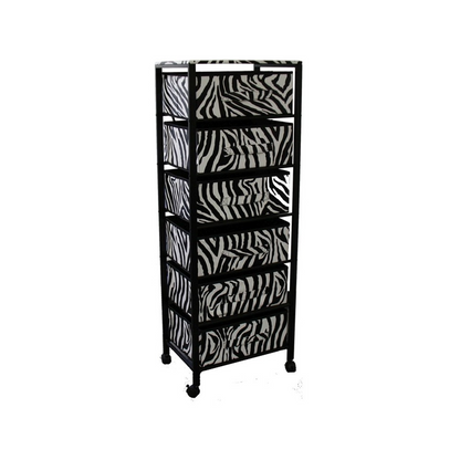 Zebra Black and White Rolling Six Drawer Tower Organizer