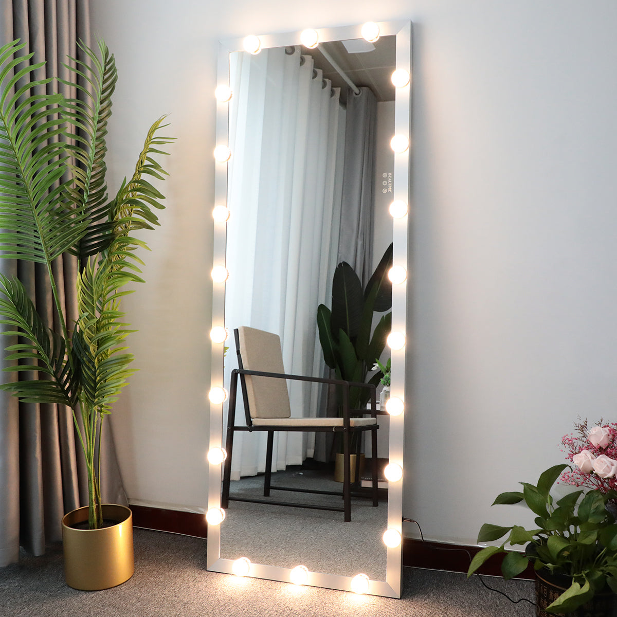 Hollywood Full Length Mirror with Lights Full Body Vanity Mirror with 3 Color Modes Lighted Standing Floor Mirror for Dressing Room Bedroom Wall Mounted Touch Control Silver 63"x24"