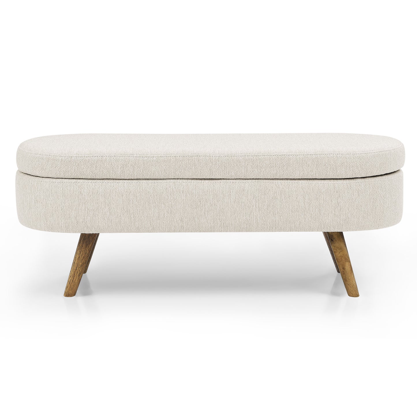 Ottoman Oval Storage Bench,Rubber Wood Legs, Beige(43.5"x16"x16")