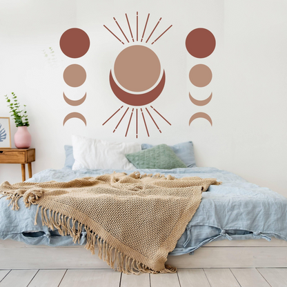 Boho Moon Phases Wall Decal Decor - Bohemian Crescent Big Vinyl Wallpaper Sticker For Or Nursery Kid Room - Large Pastel Art Girl Baby Mural