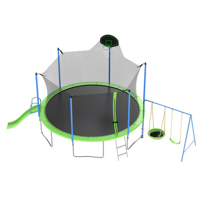 12FT Trampoline with Slide and Swings, ASTM Approved Large Recreational Trampoline with Basketball Hoop and Ladder,Outdoor Backyard Trampoline with Net, Capacity for Kids and Adults