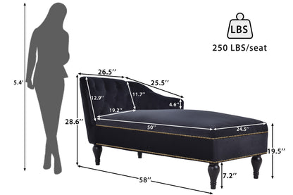 [New+Video] 58''Velvet Chaise Lounge,Button Tufted Right Arm Facing Lounge Chair with Nailhead Trim & Solid Wood Legs for Living Room or Office,Sleeper Lounge Sofa (New style of WF284880AAB)