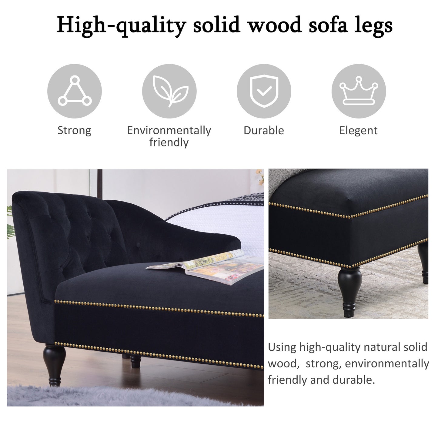 [New+Video] 58''Velvet Chaise Lounge,Button Tufted Right Arm Facing Lounge Chair with Nailhead Trim & Solid Wood Legs for Living Room or Office,Sleeper Lounge Sofa (New style of WF284880AAB)