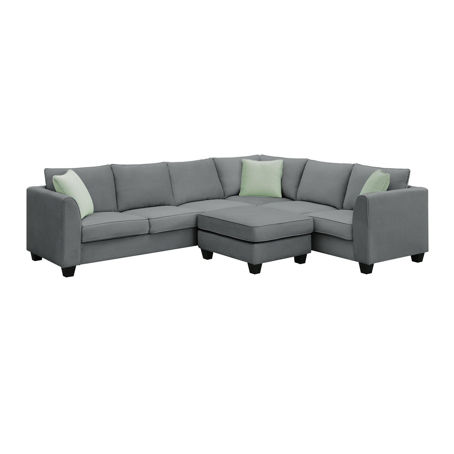 [VIDEO provided] 112*87" Sectional Sofa Couches Living Room Sets 7 Seats Modular Sectional Sofa with Ottoman L Shape Fabric Sofa Corner Couch Set with 3 Pillows, Grey