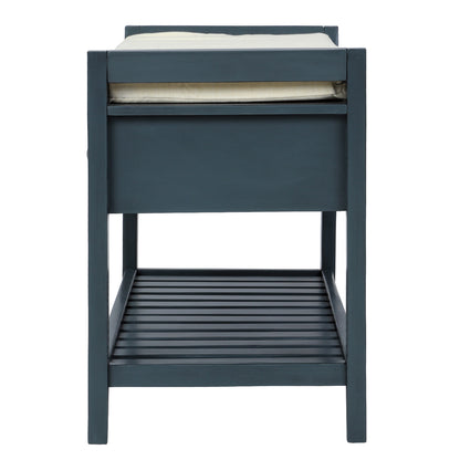 TREXM  Shoe Rack with Cushioned Seat and Drawers, Multipurpose Entryway Storage Bench (Antique Navy)