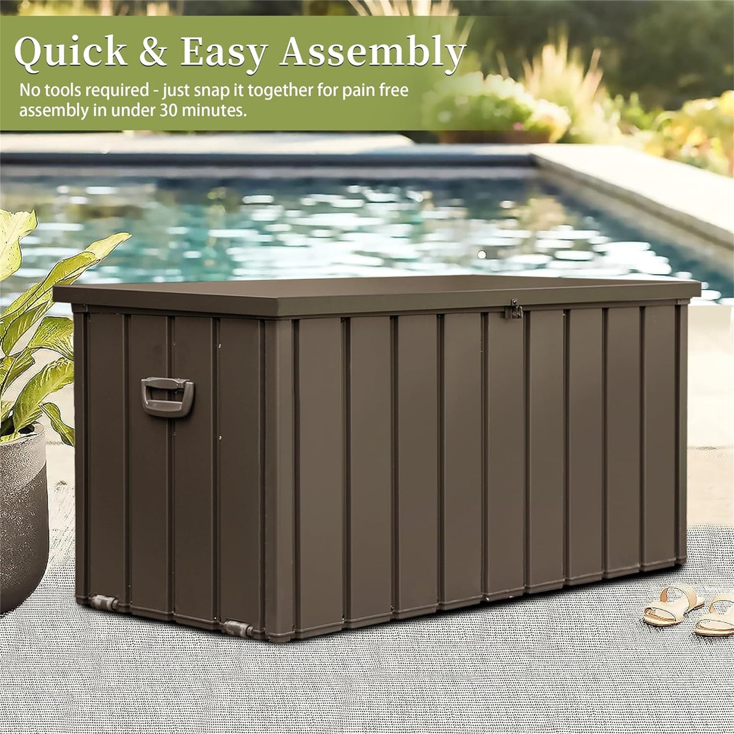 100 Gallon Outdoor Storage Deck Box Waterproof, Large Patio Storage Bin for Outside Cushions, Throw Pillows, Garden Tools, Lockable (Dark Brown)