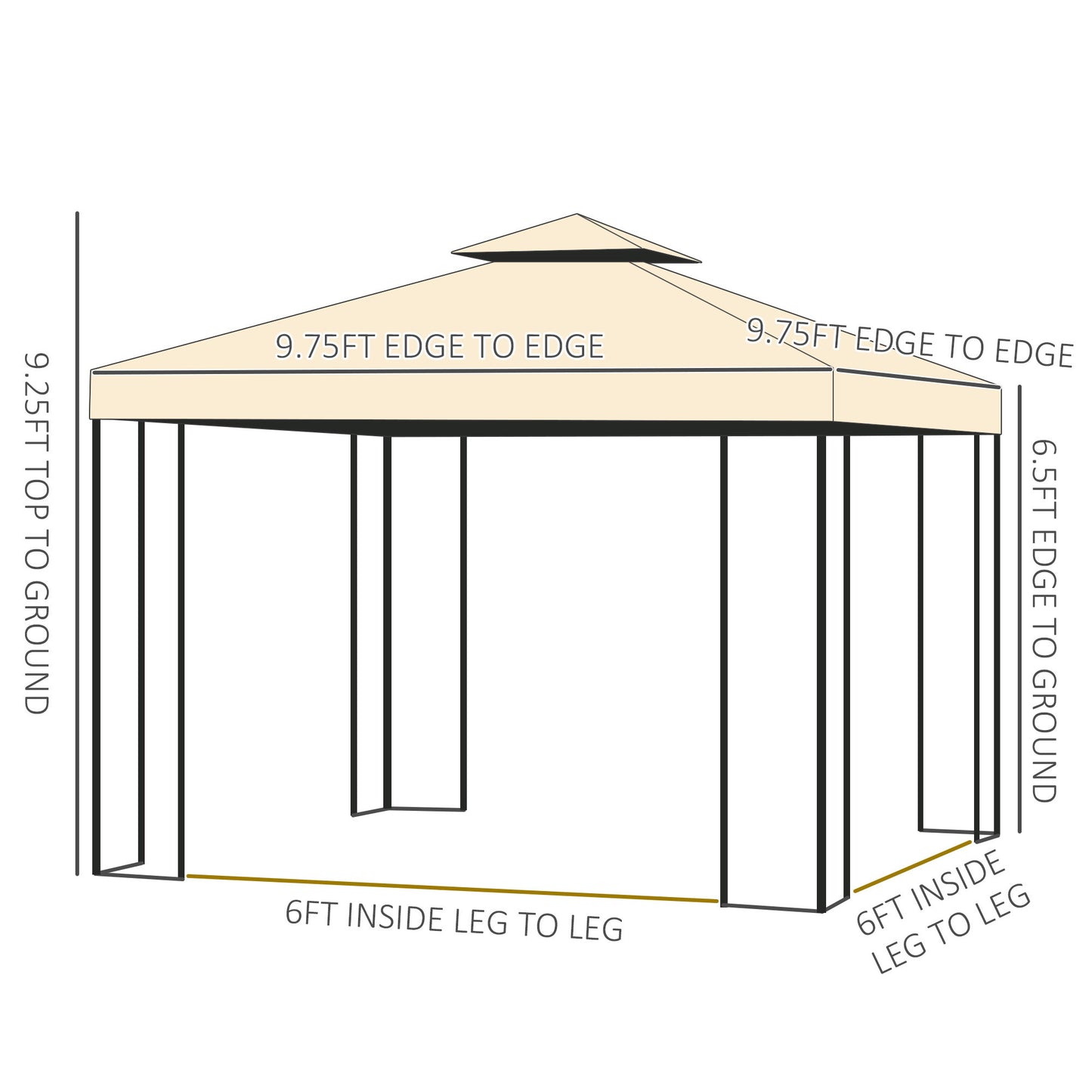 10' x 10' Metal Patio Gazebo, Double Roof Outdoor Gazebo Canopy Shelter with Tree Motifs Corner Frame and Netting, for Garden, Lawn, Backyard, and Deck, Beige