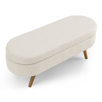 Ottoman Oval Storage Bench,Rubber Wood Legs, Beige(43.5"x16"x16")