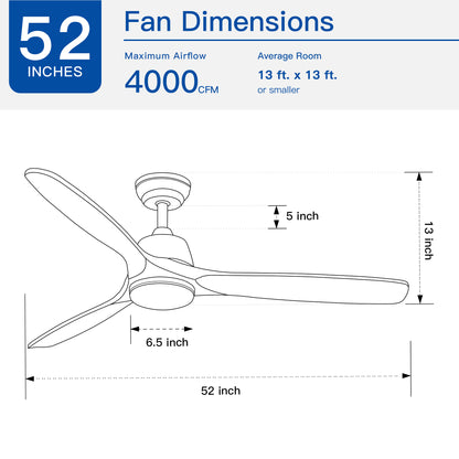 YUHAO 52 In.Intergrated LED Ceiling Fan Lighting with Remote Control