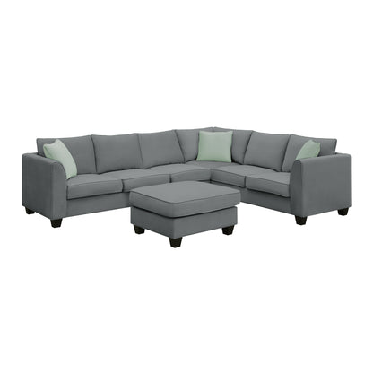 [VIDEO provided] 112*87" Sectional Sofa Couches Living Room Sets 7 Seats Modular Sectional Sofa with Ottoman L Shape Fabric Sofa Corner Couch Set with 3 Pillows, Grey