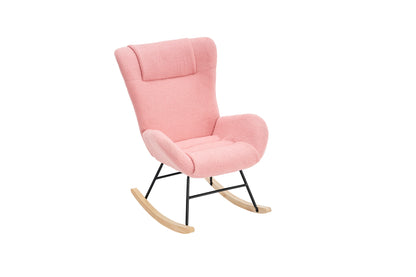 Rocking Chair Nursery, Solid Wood Legs Reading Chair with Teddy Fabric Upholstered , Nap Armchair for Living Rooms, Bedrooms, Offices, Best Gift,Pink Teddy fabric