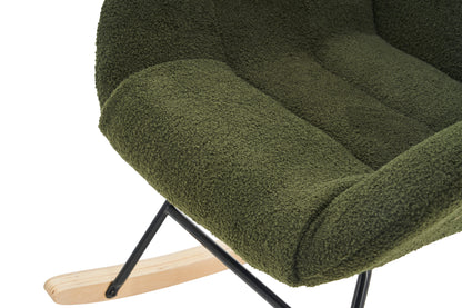 Rocking Chair Nursery, Solid Wood Legs Reading Chair with Teddy Fabric Upholstered , Nap Armchair for Living Rooms, Bedrooms, Offices, Best Gift,Green Teddy fabric