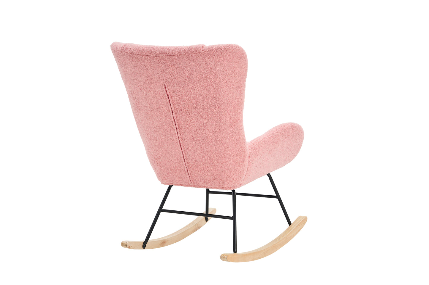 Rocking Chair Nursery, Solid Wood Legs Reading Chair with Teddy Fabric Upholstered , Nap Armchair for Living Rooms, Bedrooms, Offices, Best Gift,Pink Teddy fabric