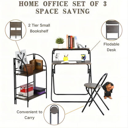 3 Pieces Kids Study Desk Chair Set Foldable Writing Desk with Chair & Bookshelf Gifts for Student Kids and Home Office