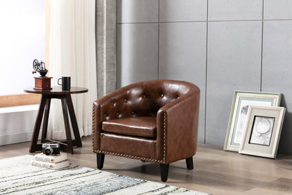 PU Leather Tufted Barrel ChairTub Chair for Living Room Bedroom Club Chairs