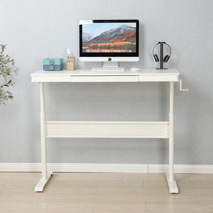 (White Tabletop) 48 x 24 InchesStanding Desk with Metal Drawer  , Adjustable Height  Stand up Desk, Sit Stand Home Office Desk, Ergonomic Workstation