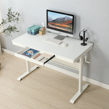 (White Tabletop) 48 x 24 InchesStanding Desk with Metal Drawer  , Adjustable Height  Stand up Desk, Sit Stand Home Office Desk, Ergonomic Workstation