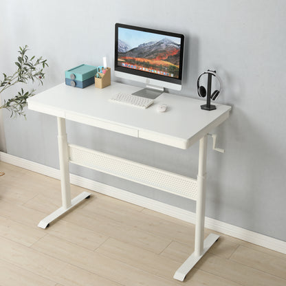 (White Tabletop) 48 x 24 InchesStanding Desk with Metal Drawer  , Adjustable Height  Stand up Desk, Sit Stand Home Office Desk, Ergonomic Workstation