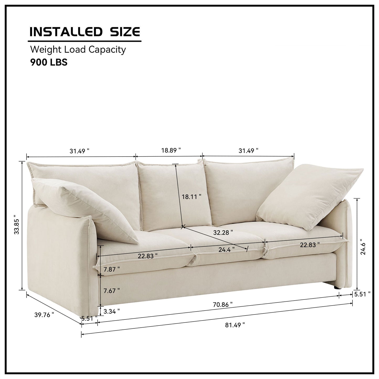 [NOT available on wayfair] Mid-century Sofa 3 Seater Cozy Couch for Living room Apartment Lounge Bedroom, Beige