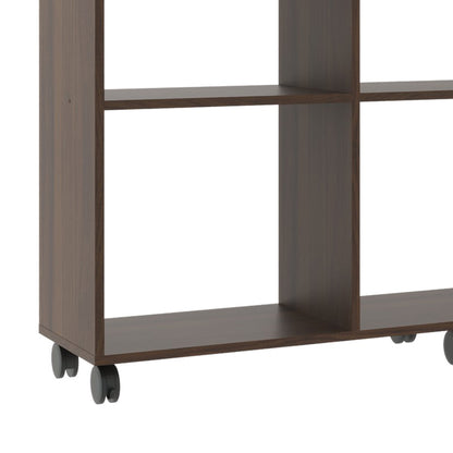 49 Inch Handcrafted Classic Wood Bookcase, 9 Open Compartments, Caster Wheels, Espresso Brown