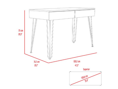 Salamanca Writing Desk, Hairpin Legs, Two Drawers