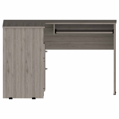 Idra L-Shaped Desk, Keyboard Tray, Two Drawers, One Open Shelf