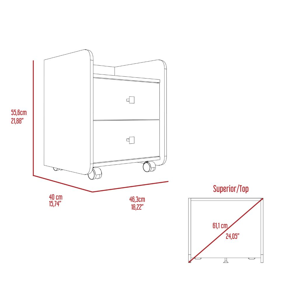 Marsella Nightstand, Two Drawers, Superior Top, Metal Handle