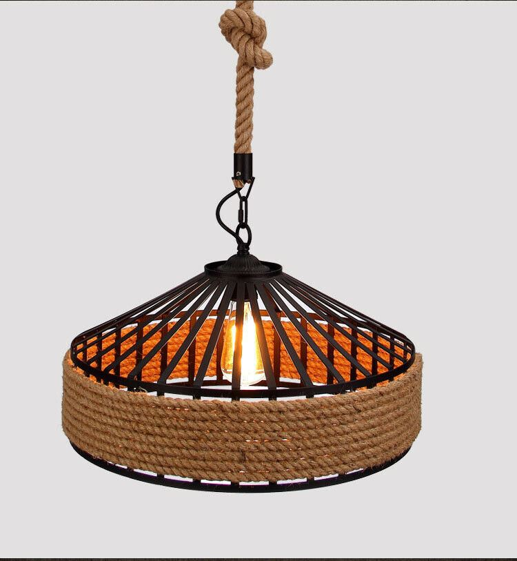 Retro Industrial Vintage Loft Hemp Rope Pendant Ceiling Light Lamp~1132