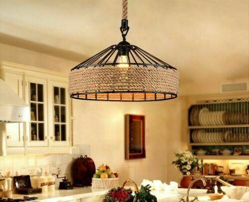 Retro Industrial Vintage Loft Hemp Rope Pendant Ceiling Light Lamp~1132