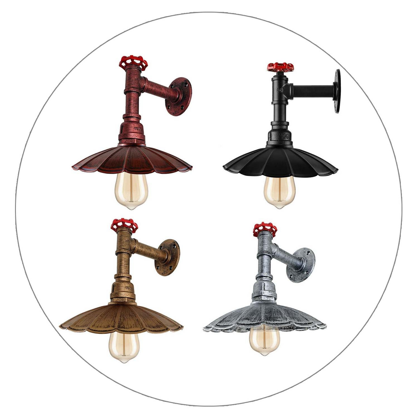 Vintage Retro Industrial Wall Pipe Light Fittings Indoor Sconce Metal Lamp Umbrella Shape Shade for Basement, Bedroom, Home Office, Study room~1250