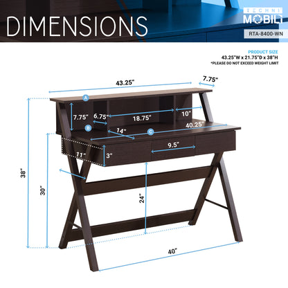 Techni Mobili Writing Desk with Storage, Wenge