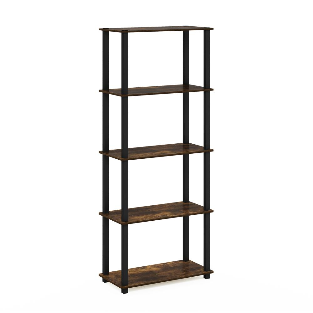 Furinno Turn-S-Tube 5-Tier Multipurpose Shelf Display Rack with Square Tubes, Amber Pine/Black