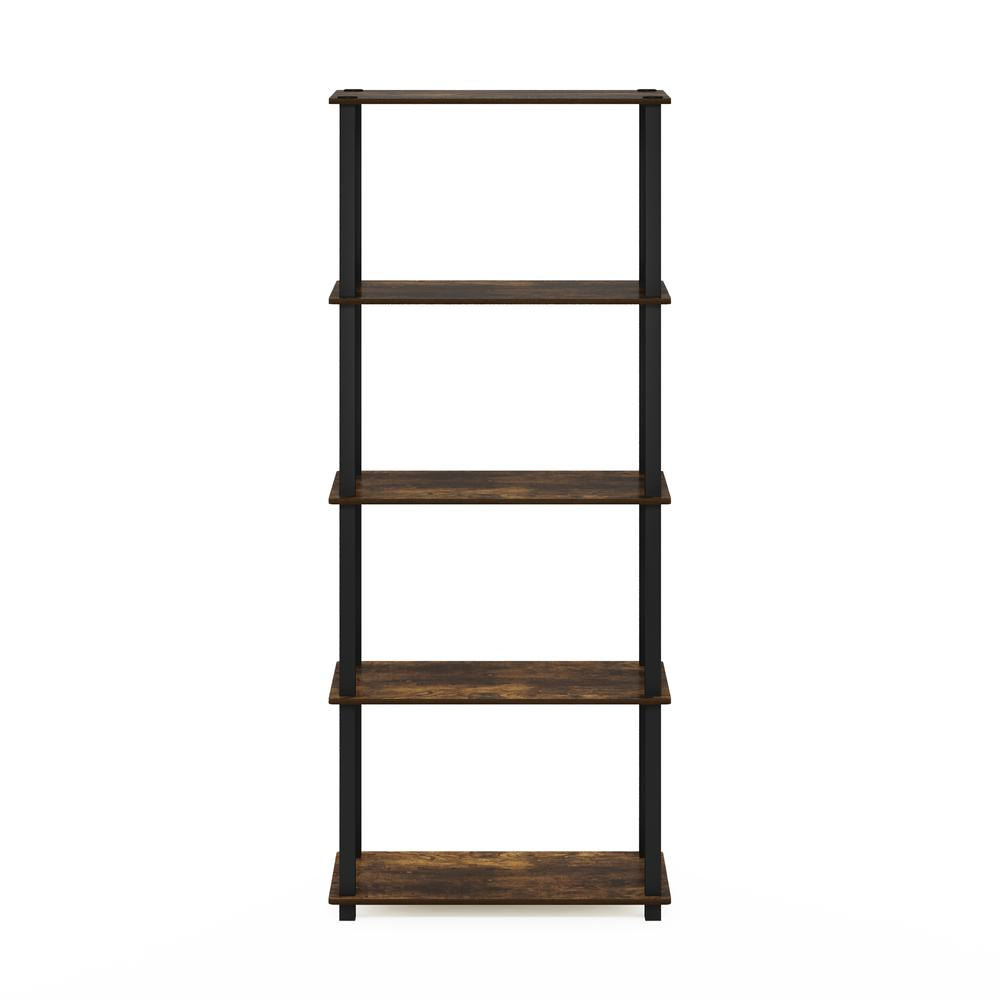 Furinno Turn-S-Tube 5-Tier Multipurpose Shelf Display Rack with Square Tubes, Amber Pine/Black