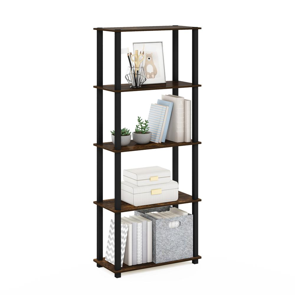 Furinno Turn-S-Tube 5-Tier Multipurpose Shelf Display Rack with Square Tubes, Amber Pine/Black