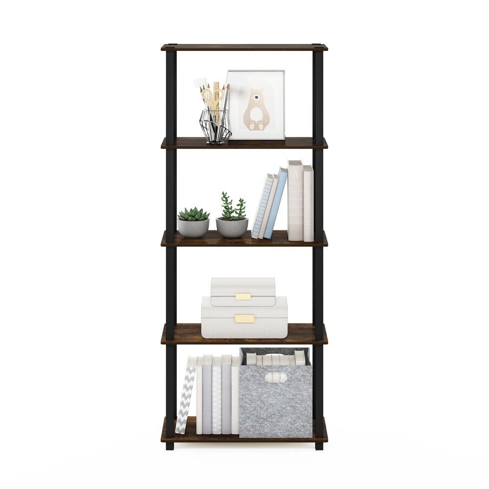 Furinno Turn-S-Tube 5-Tier Multipurpose Shelf Display Rack with Square Tubes, Amber Pine/Black