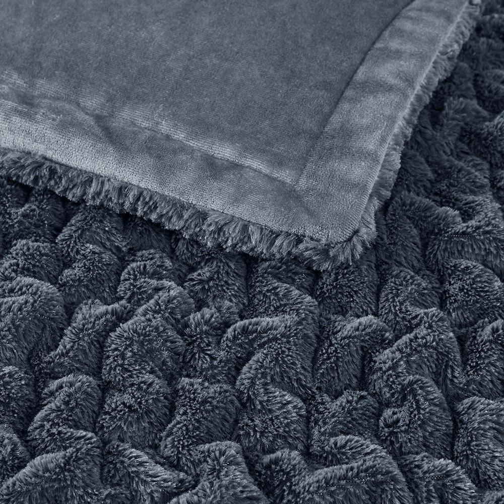 100% Polyester Machine Ruched Solid Long Fur Throw Slate Blue 50x60"