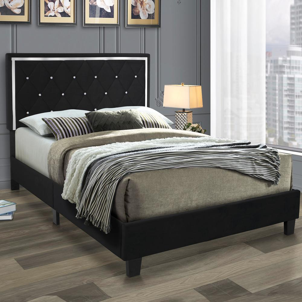 Better Home Products Monica Velvet Upholstered Full Platform Bed in Black