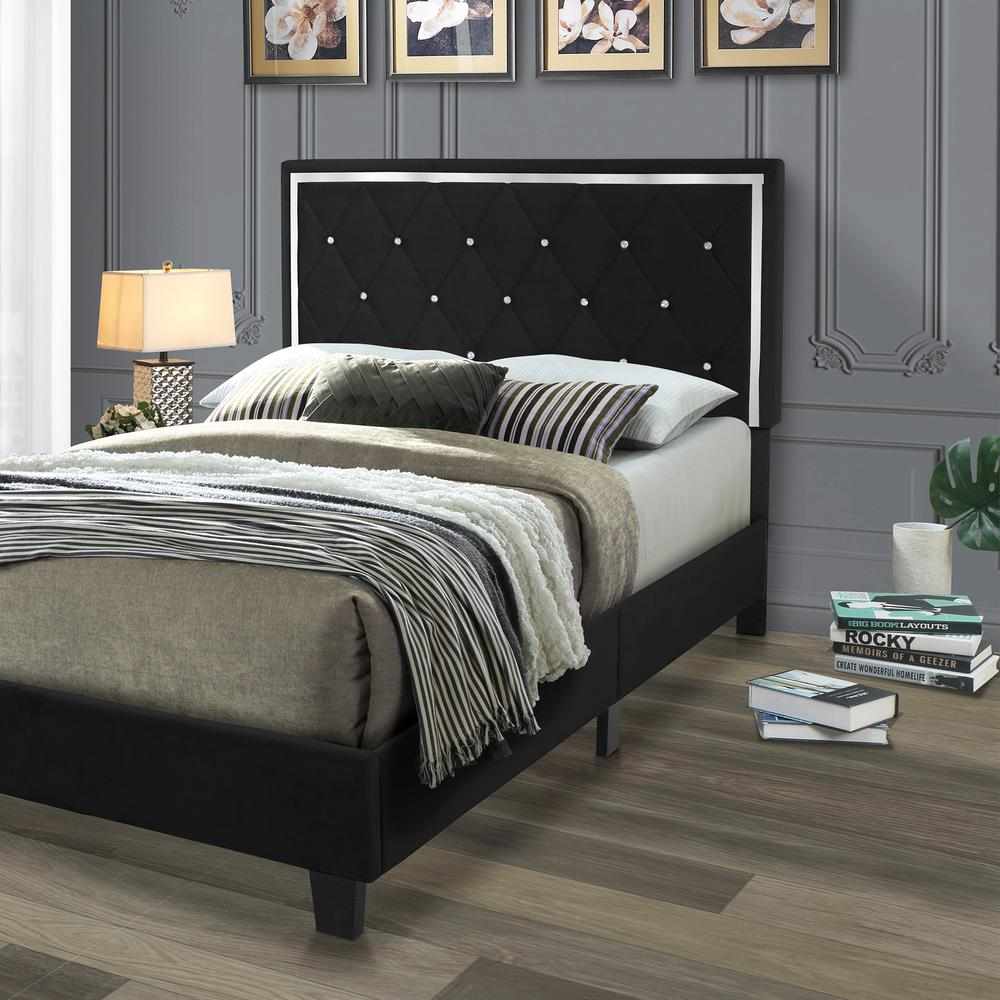 Better Home Products Monica Velvet Upholstered Full Platform Bed in Black