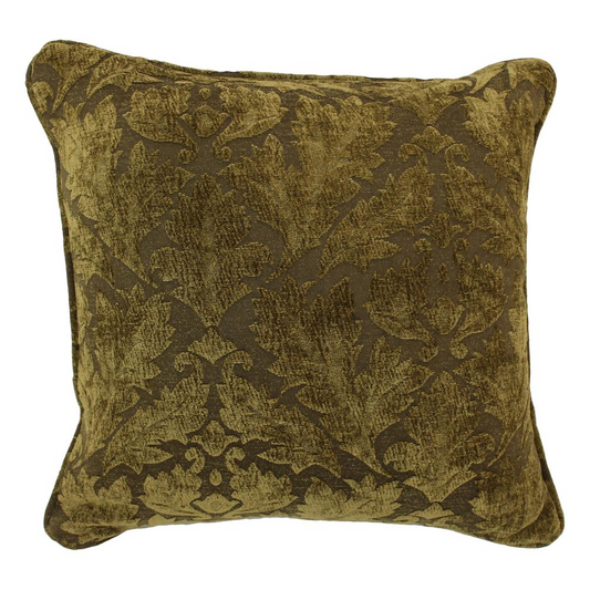 18-inch Double-corded Patterned Jacquard Chenille Square Throw Pillow with Insert, Floral Beige Damask