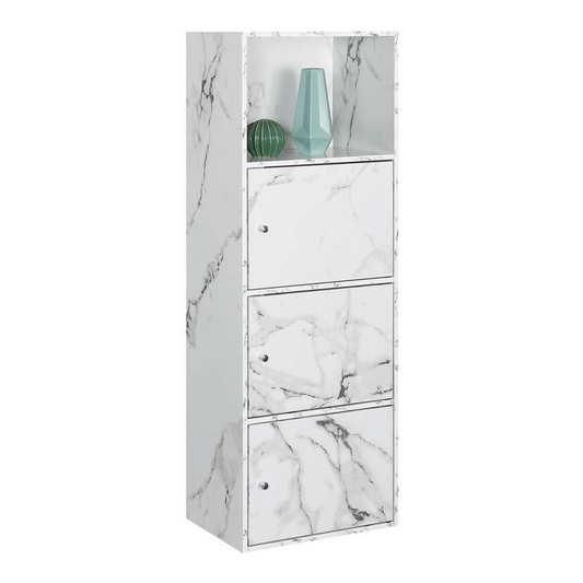 Xtra Storage 3 Door Cabinet with Shelf, White Faux Marble