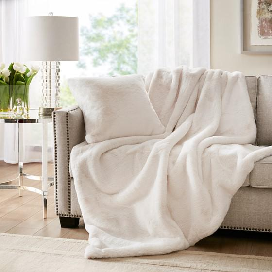 100% Polyester Solid Faux Fur Throw Ivory 60x70''